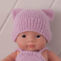 Soft Pink Fairtrade 100% Alpaca Cat Hat for 21, 32 and 38cm miniland
