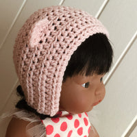 Baby Bear Bonnet in Sweet Pink for Minikane and 38cm Miniland