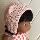 Baby Bear Bonnet in Sweet Pink for Minikane and 38cm Miniland