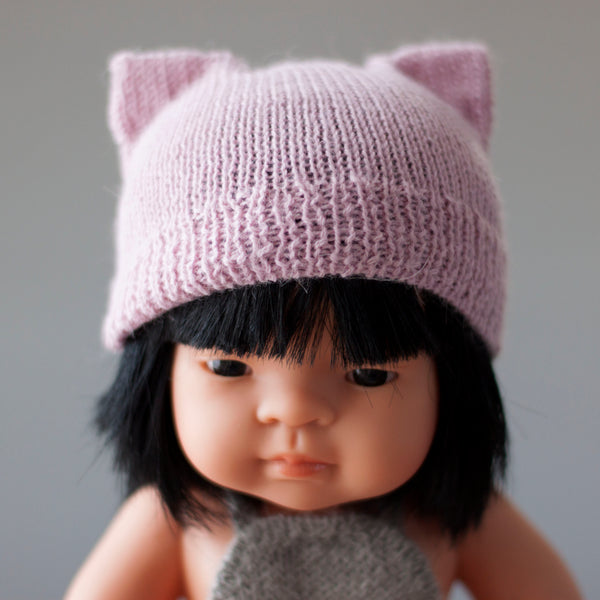 Soft Pink Fairtrade 100% Alpaca Cat Hat for 21, 32 and 38cm miniland